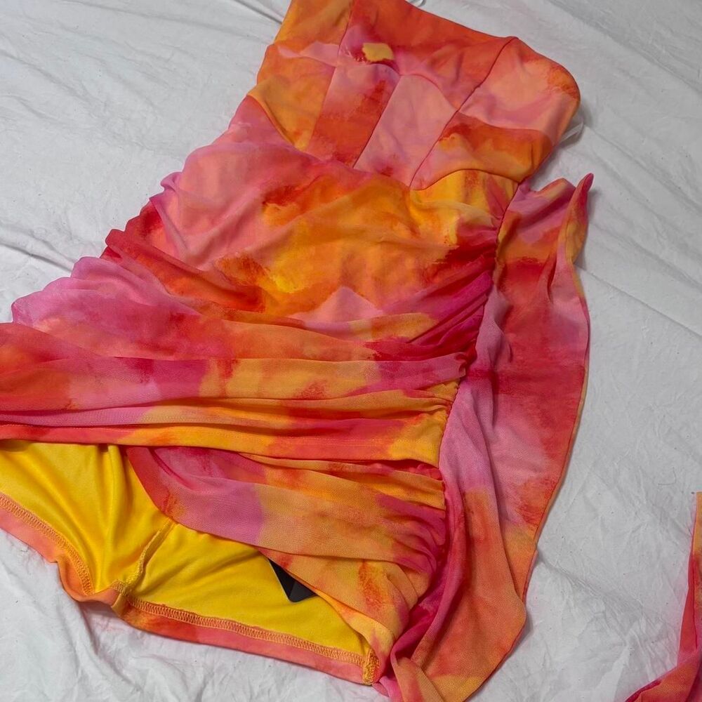 SHEIN X Pink Orange Yellow Summer Formal Going Out Medium Women's Multi Dress